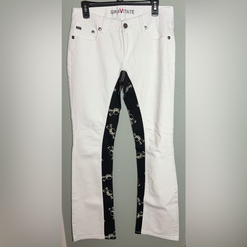 Gravitate White Black Skull Motorcycle Jeans Bootcut Women's Size 8